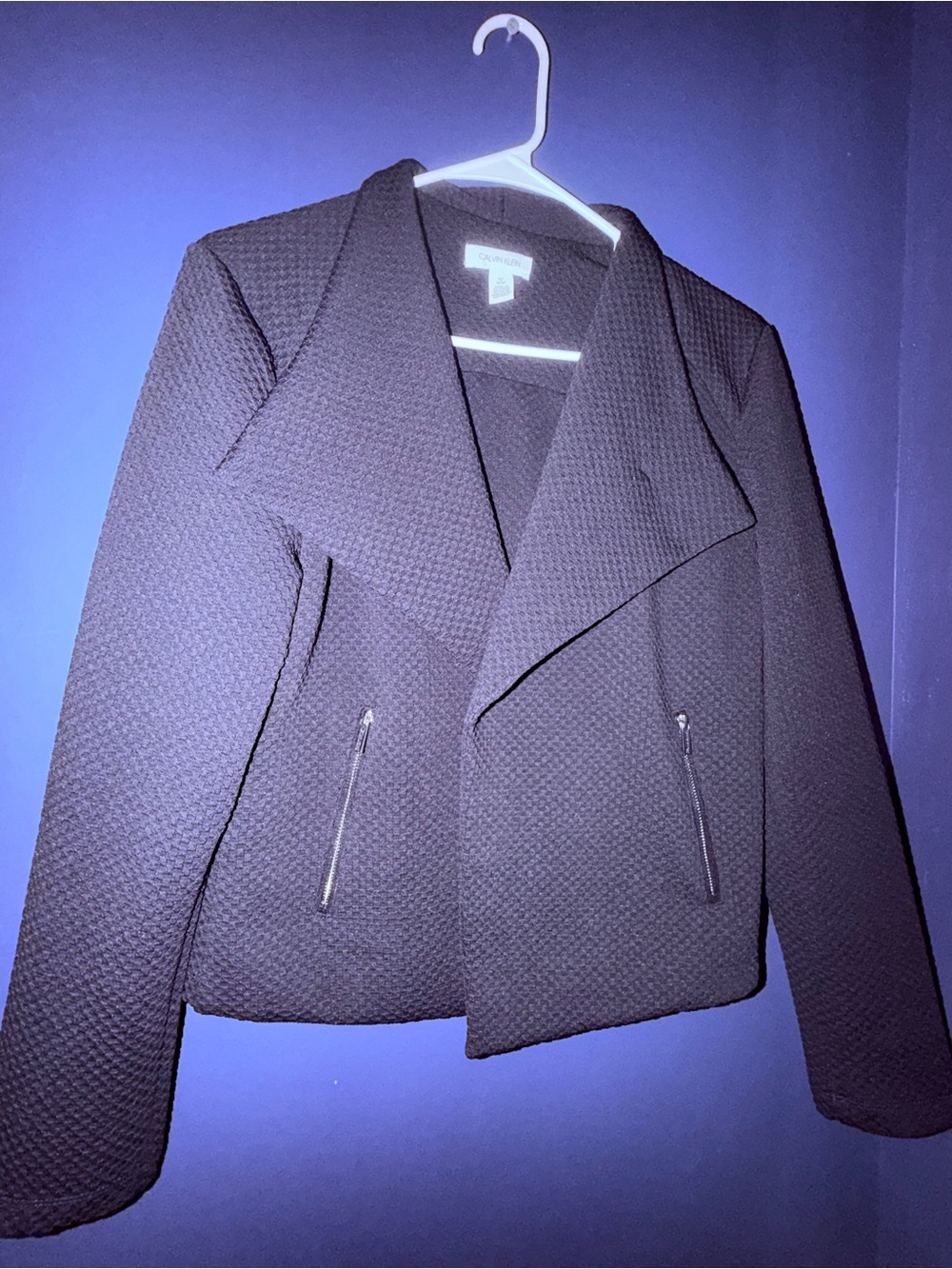 Calvin Klein navy knit textured open front jacket XL